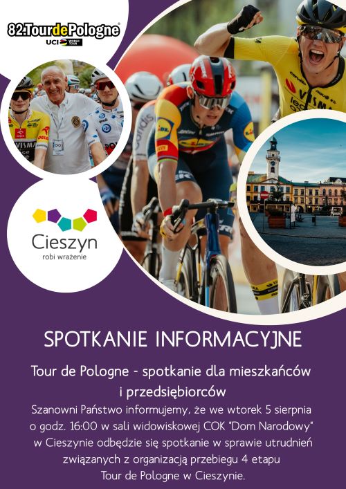 Plakat informujący o spotkaniu organizacyjnym w związku z Tour de Pologne